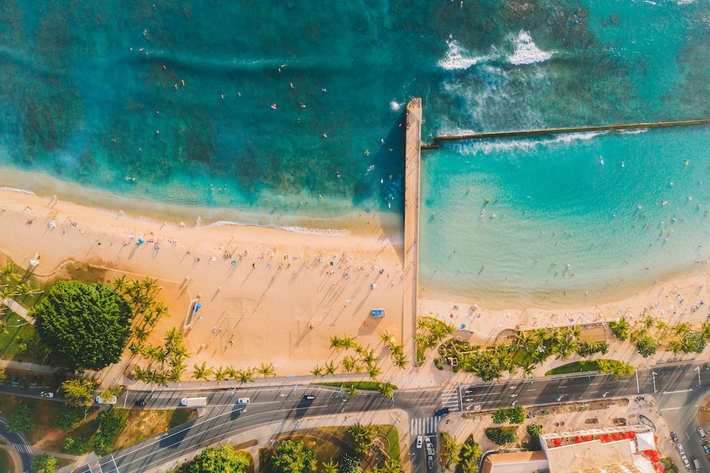 Oahu beach aerial view